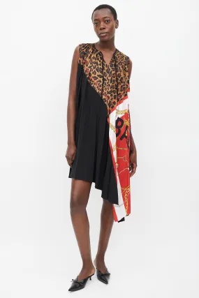 2019 Black & Multicolour Printed Asymmetric Pleated Dress
