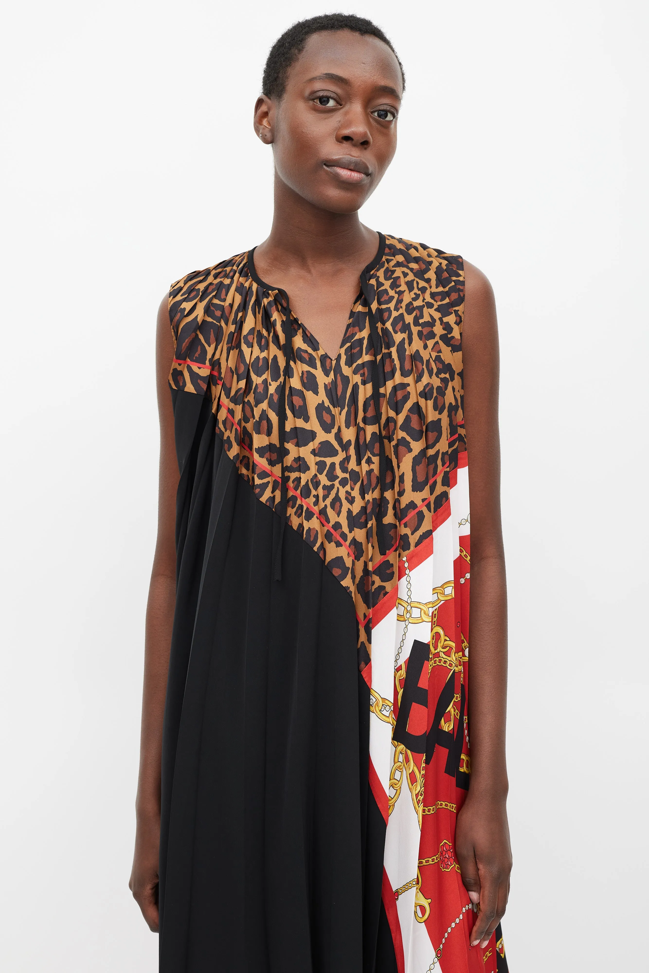 2019 Black & Multicolour Printed Asymmetric Pleated Dress