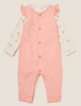 2pc Pure Cotton Bird Print Dungaree Outfit