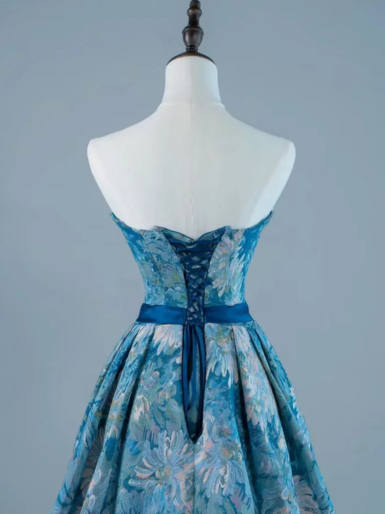 A-Line Satin Blue Short Prom Dress, Blue Homecoming Dress