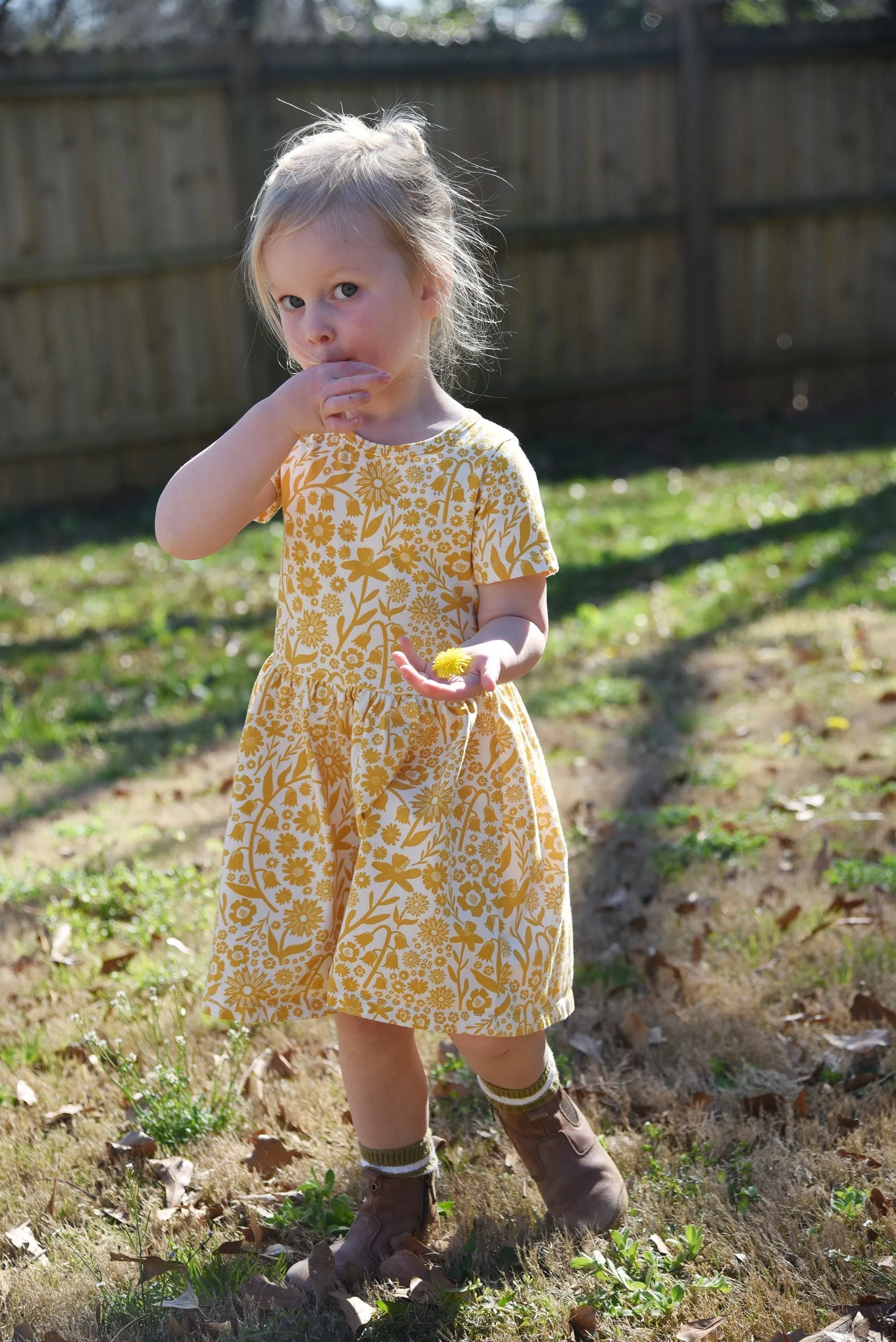 Alberta Dress - Busy Bugs Chartreuse & Blue