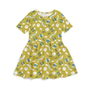 Alberta Dress - Busy Bugs Chartreuse & Blue
