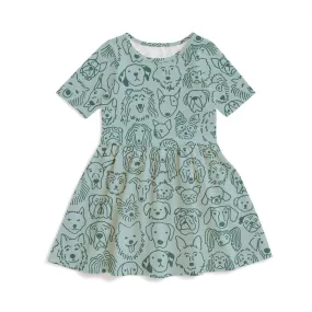 Alberta Dress - Dogs Pale Blue