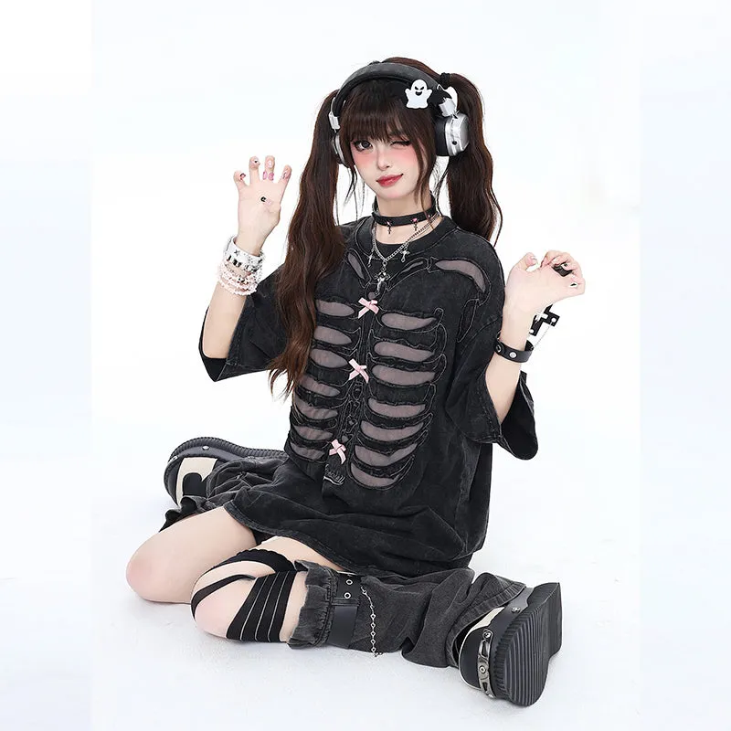 American Sweet Cool Style Black Hollow T-shirt
