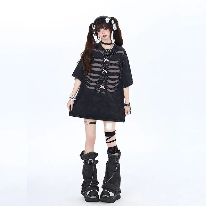 American Sweet Cool Style Black Hollow T-shirt