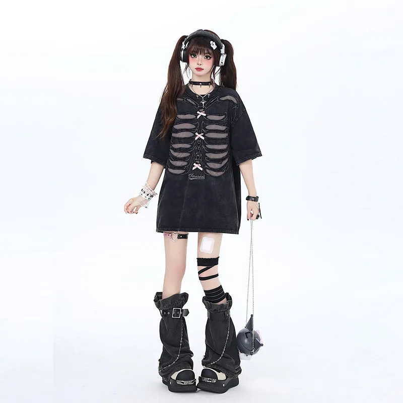 American Sweet Cool Style Black Hollow T-shirt