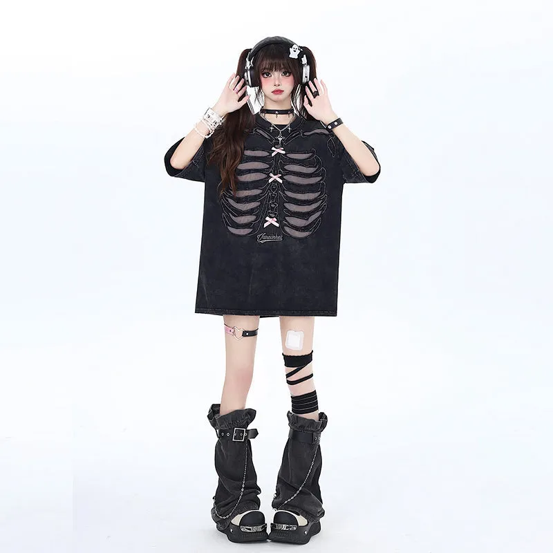 American Sweet Cool Style Black Hollow T-shirt