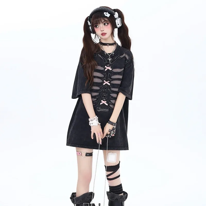 American Sweet Cool Style Black Hollow T-shirt