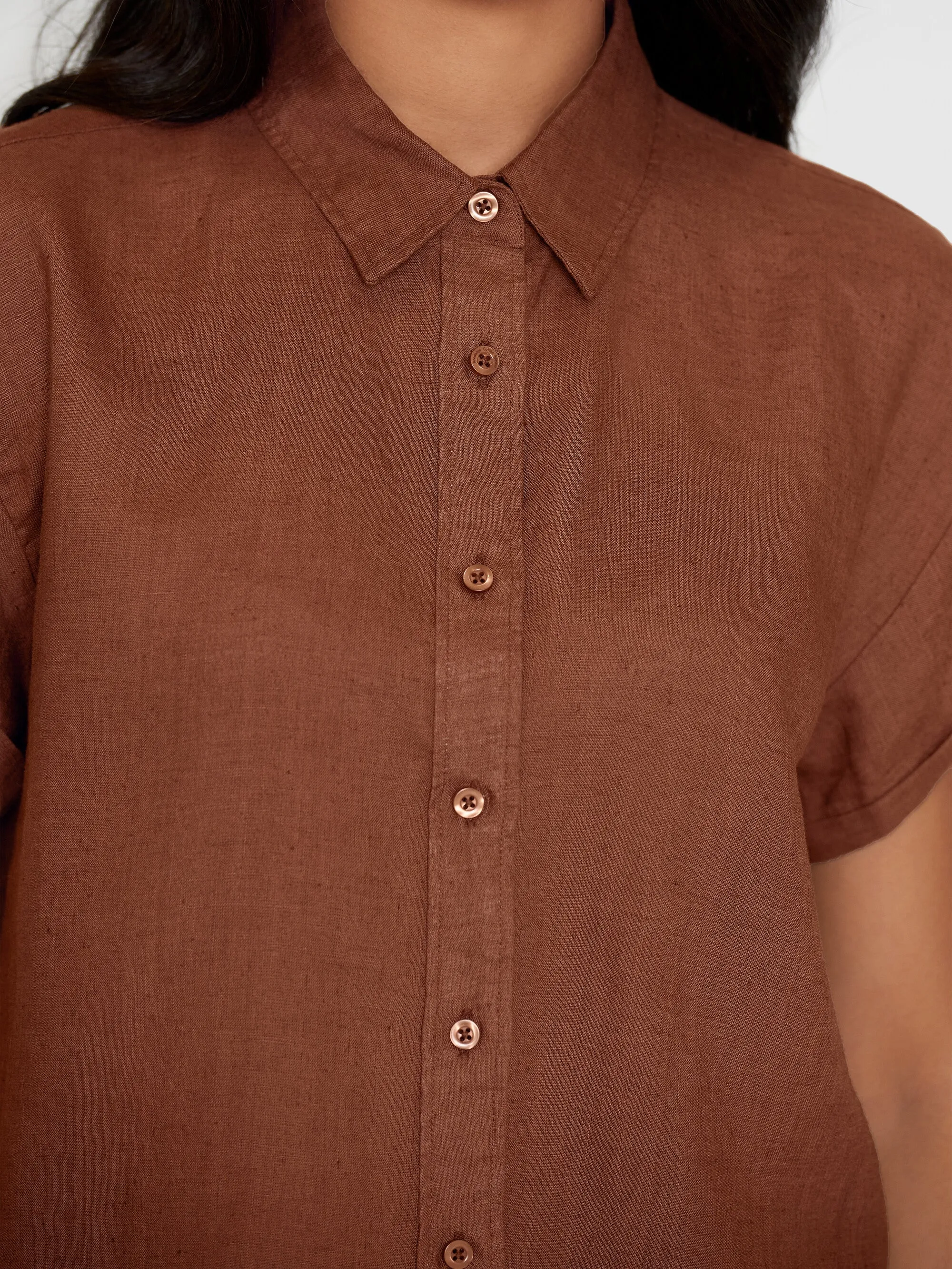 ASTER fold up short sleeve linen shirt - Tiramisu