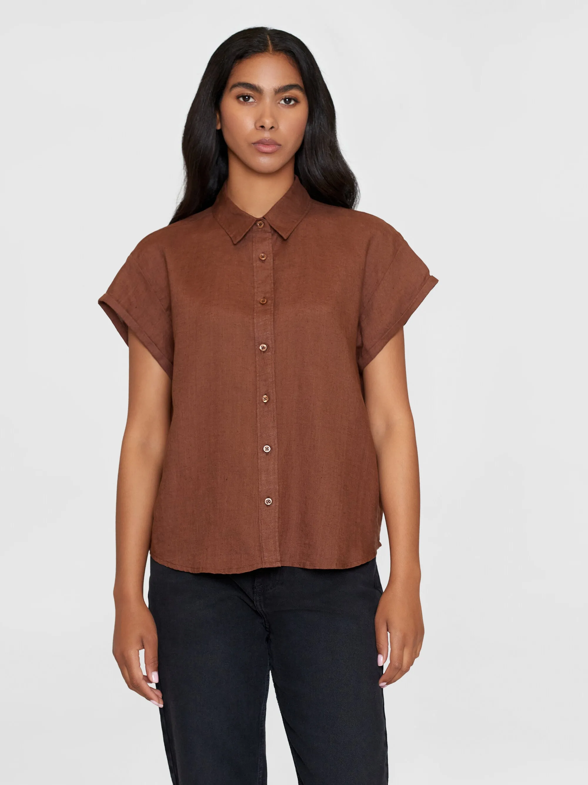 ASTER fold up short sleeve linen shirt - Tiramisu
