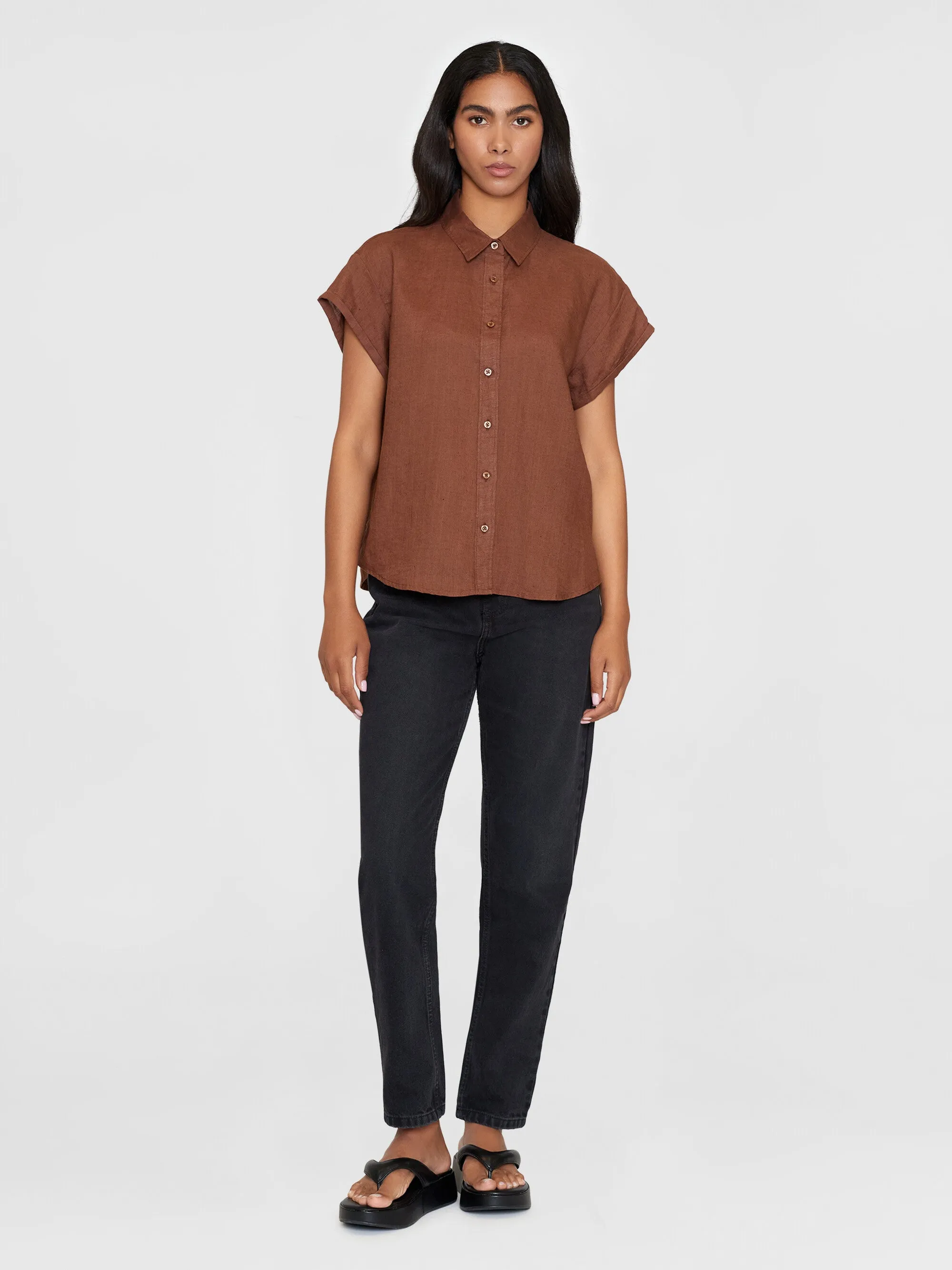 ASTER fold up short sleeve linen shirt - Tiramisu