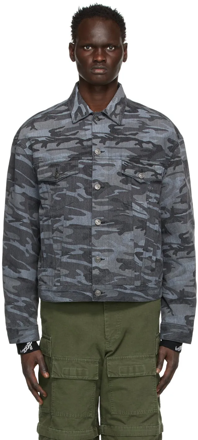 Balenciaga Black Denim Camo Large Fit Jacket
