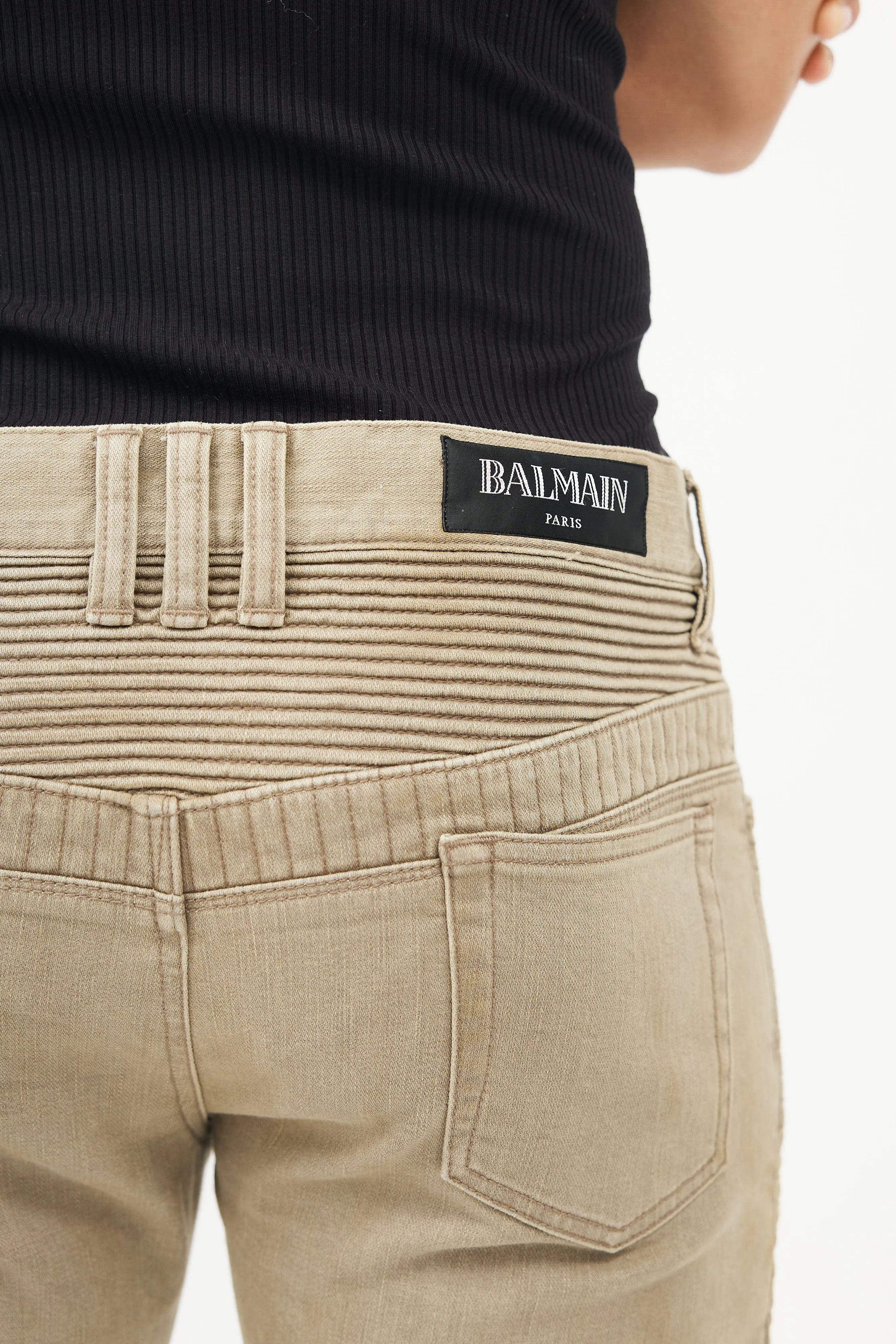 Beige Cotton Exposed Zip Jeans