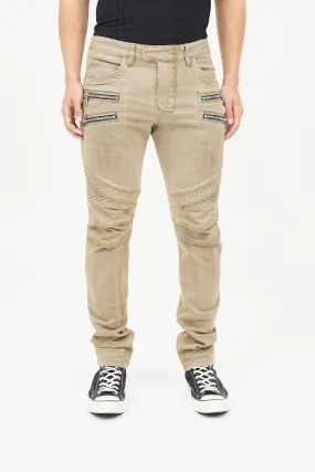 Beige Cotton Exposed Zip Jeans