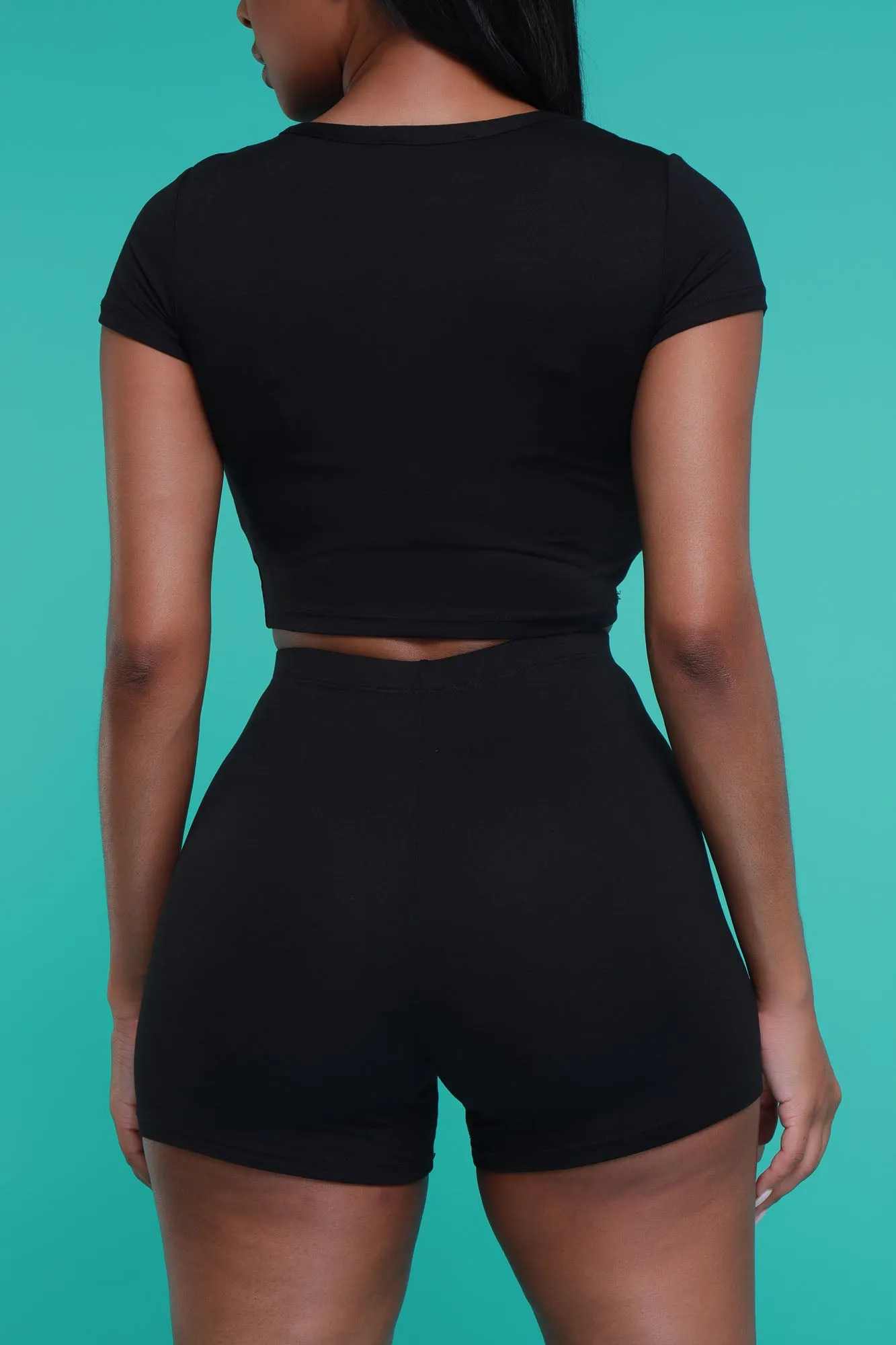Best Shot Short Sleeve Cropped Biker Set - Black