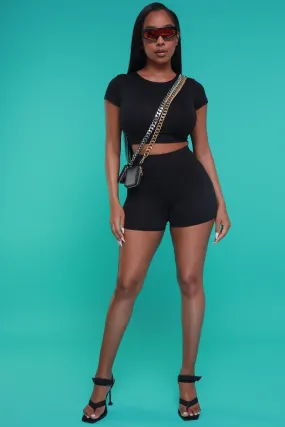 Best Shot Short Sleeve Cropped Biker Set - Black