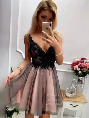 Black A-line Lace Homecoming Dresses Backless Cocktail Dress SD1274
