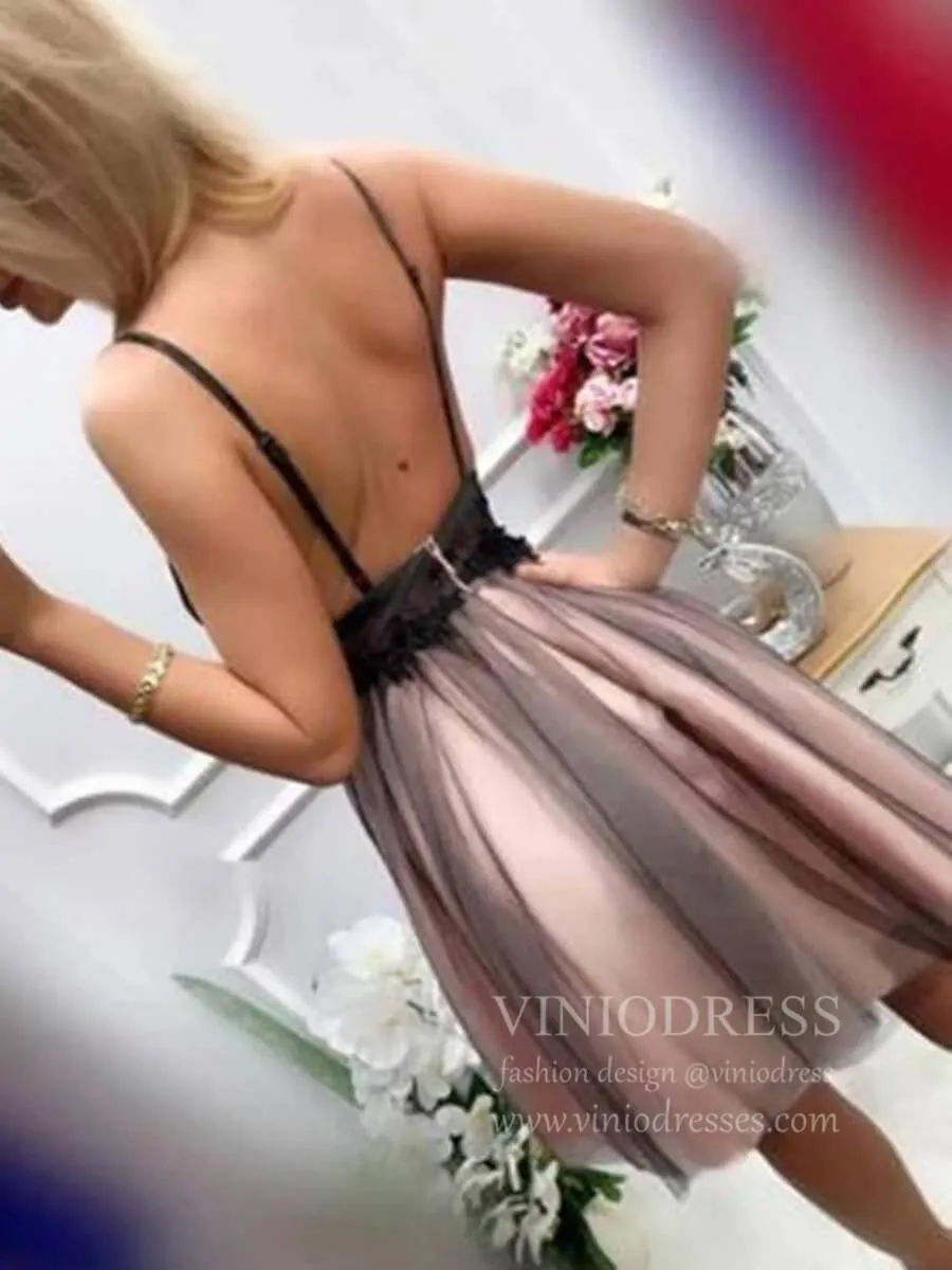 Black A-line Lace Homecoming Dresses Backless Cocktail Dress SD1274