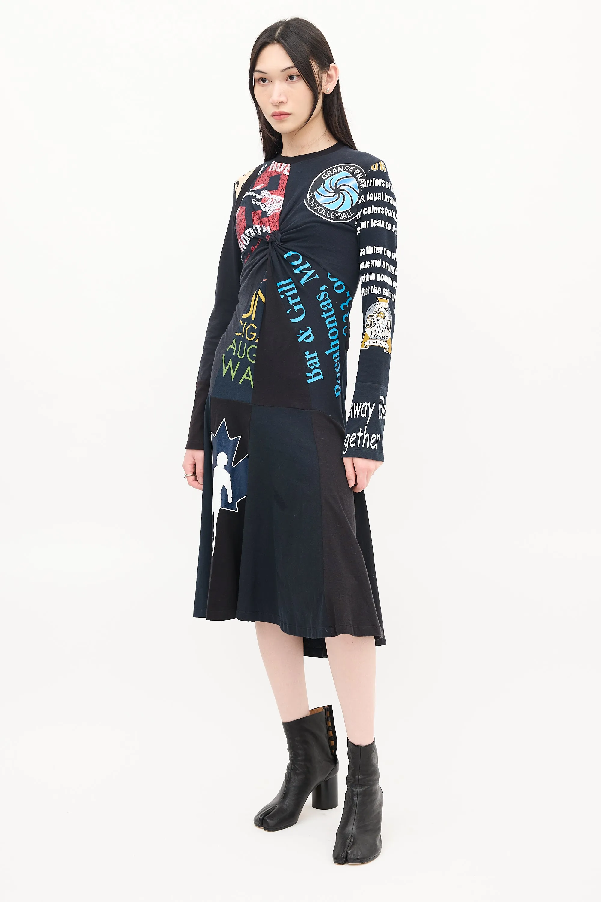 Black & Multicolour Regenerated Graphic Midi Dress