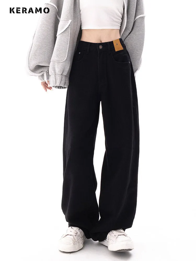 Black Baggy Straight Jeans Women Korean Fashion Streetwear High Waist Wide Leg Denim Pants Female Loose Mopping Jean Trouser Y2K