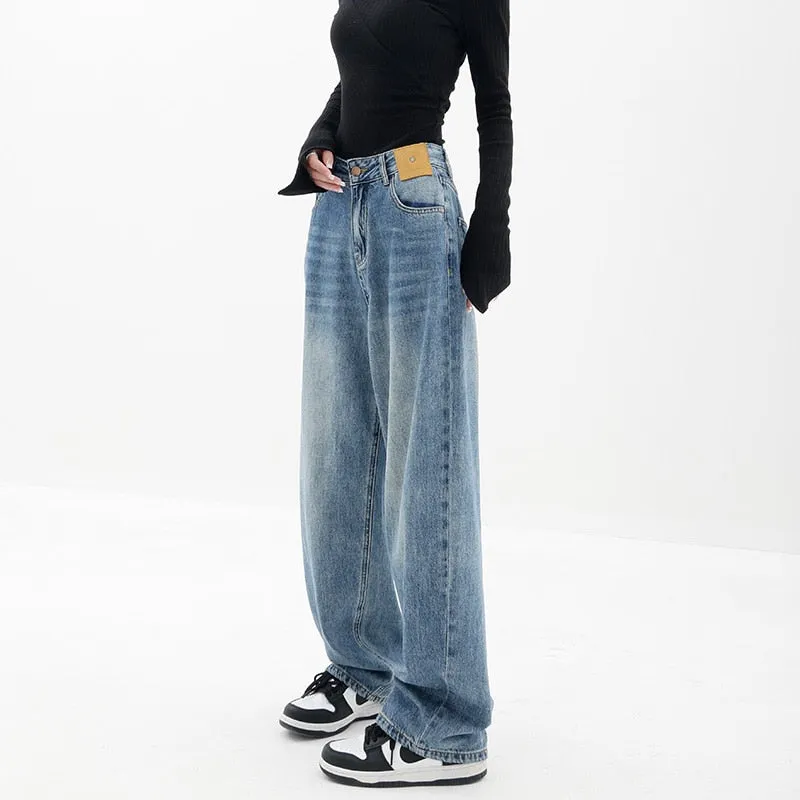 Black Baggy Straight Jeans Women Korean Fashion Streetwear High Waist Wide Leg Denim Pants Female Loose Mopping Jean Trouser Y2K