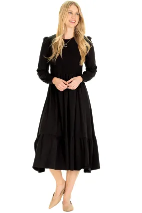 Black Knit Long Sleeved Midi Dress