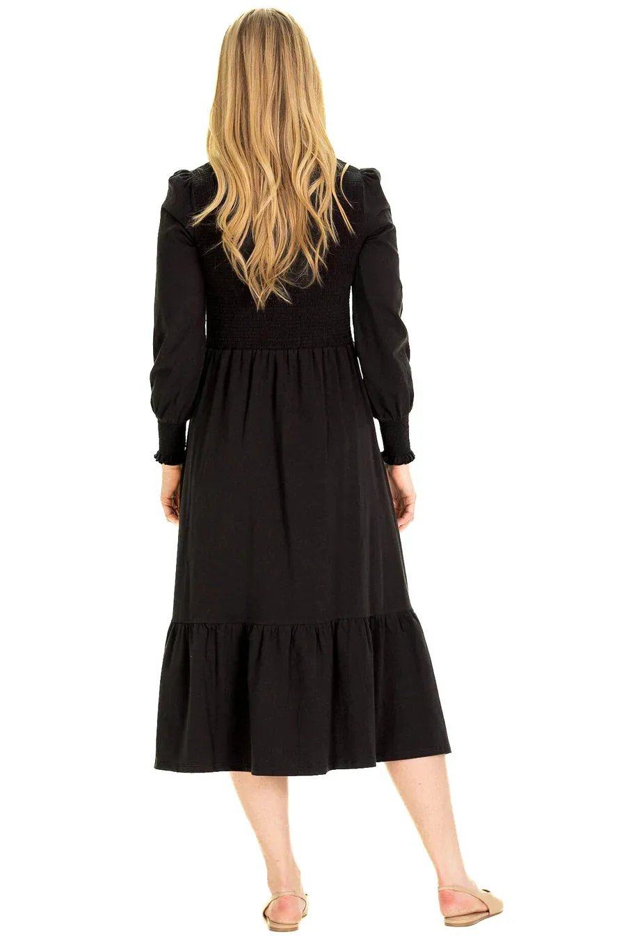 Black Knit Long Sleeved Midi Dress