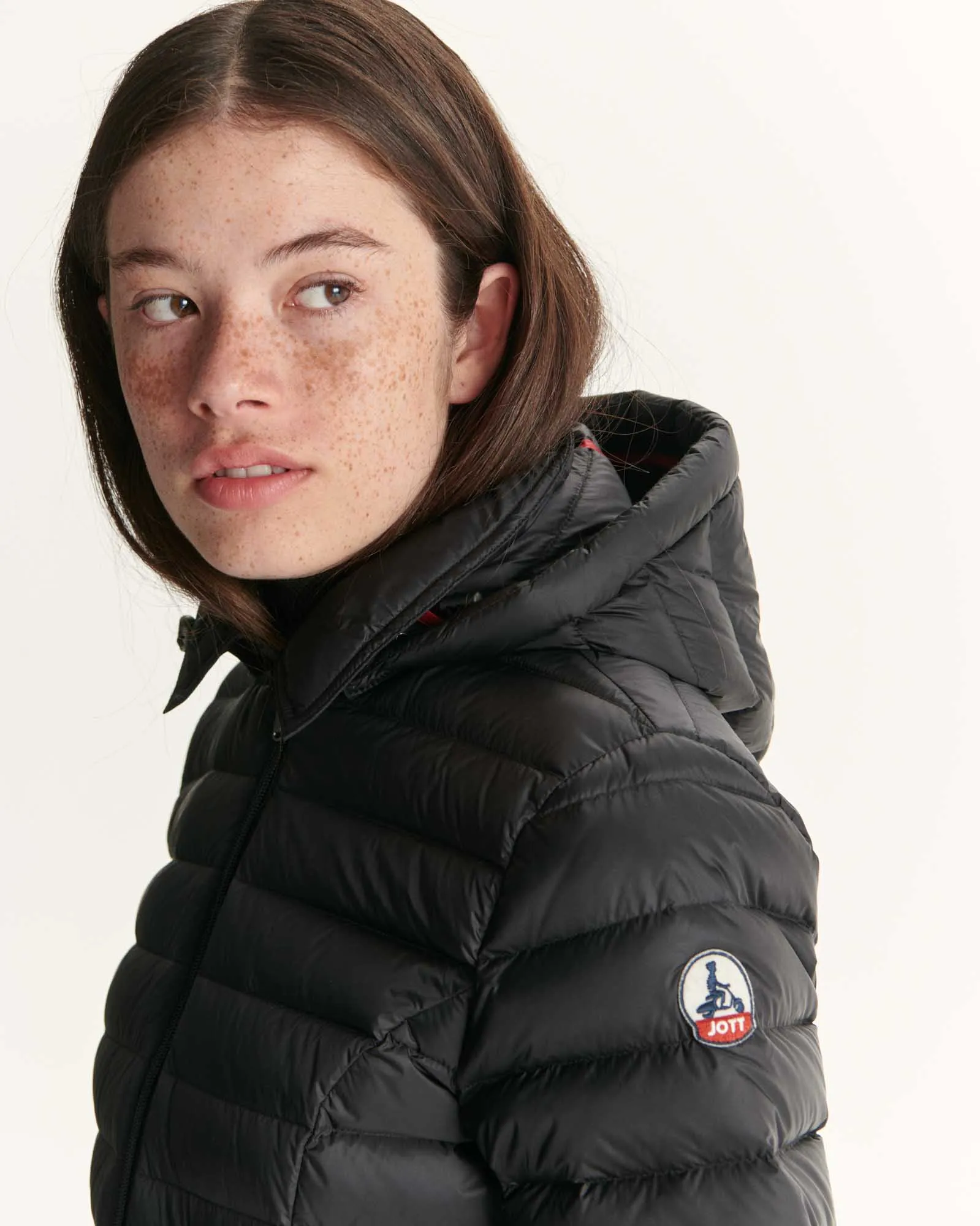 Black Nour 2.0 mid-length hooded puffer jacket