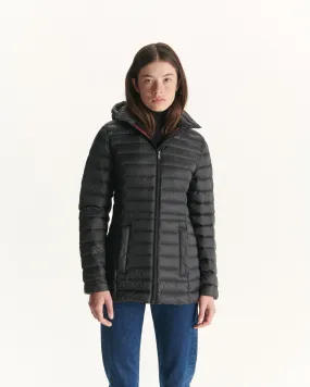 Black Nour 2.0 mid-length hooded puffer jacket