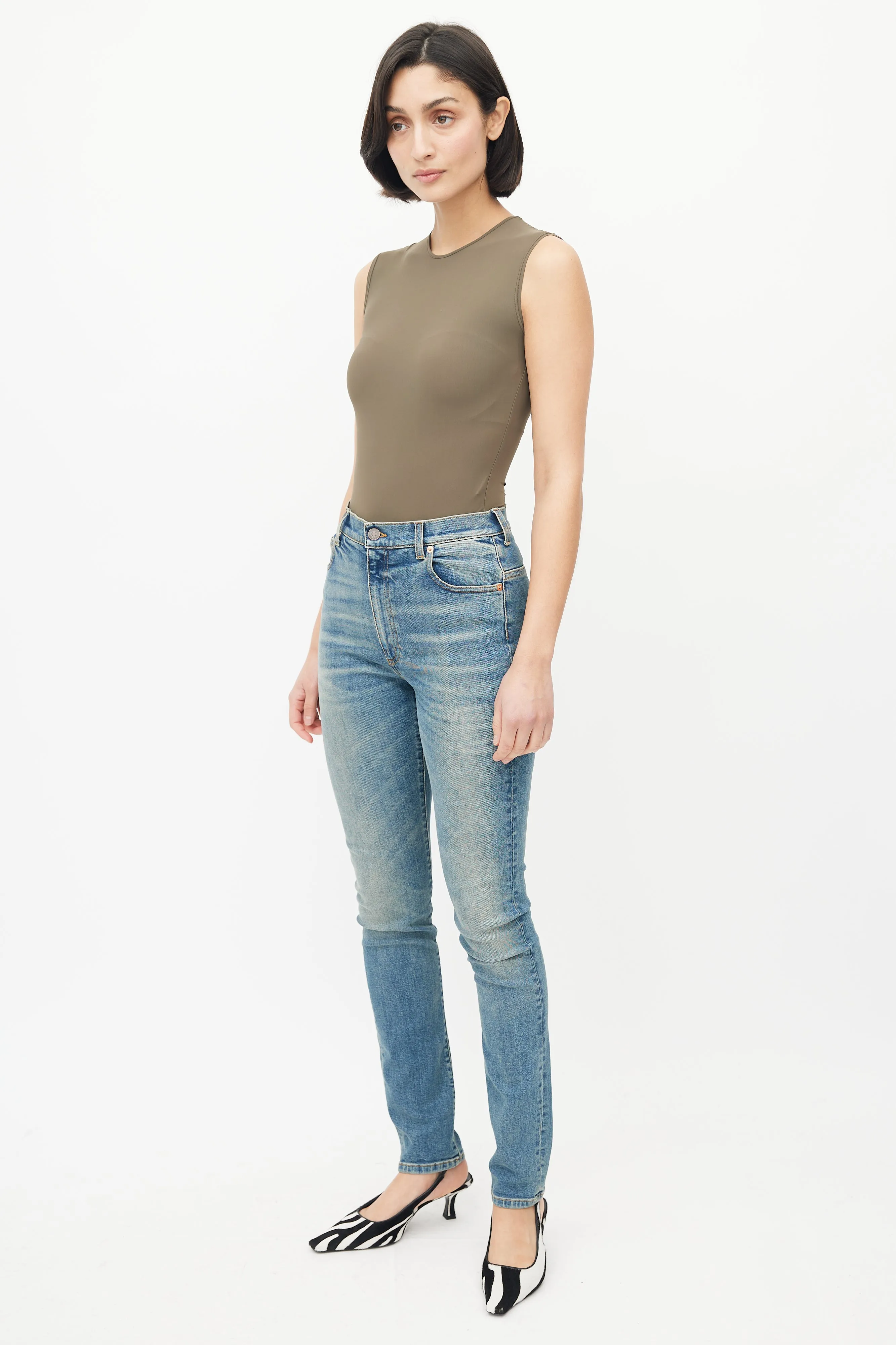 Blue Denim Horsebit Back Pocket Jeans