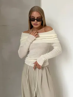 Boat collar long sleeve knitted T-shirt