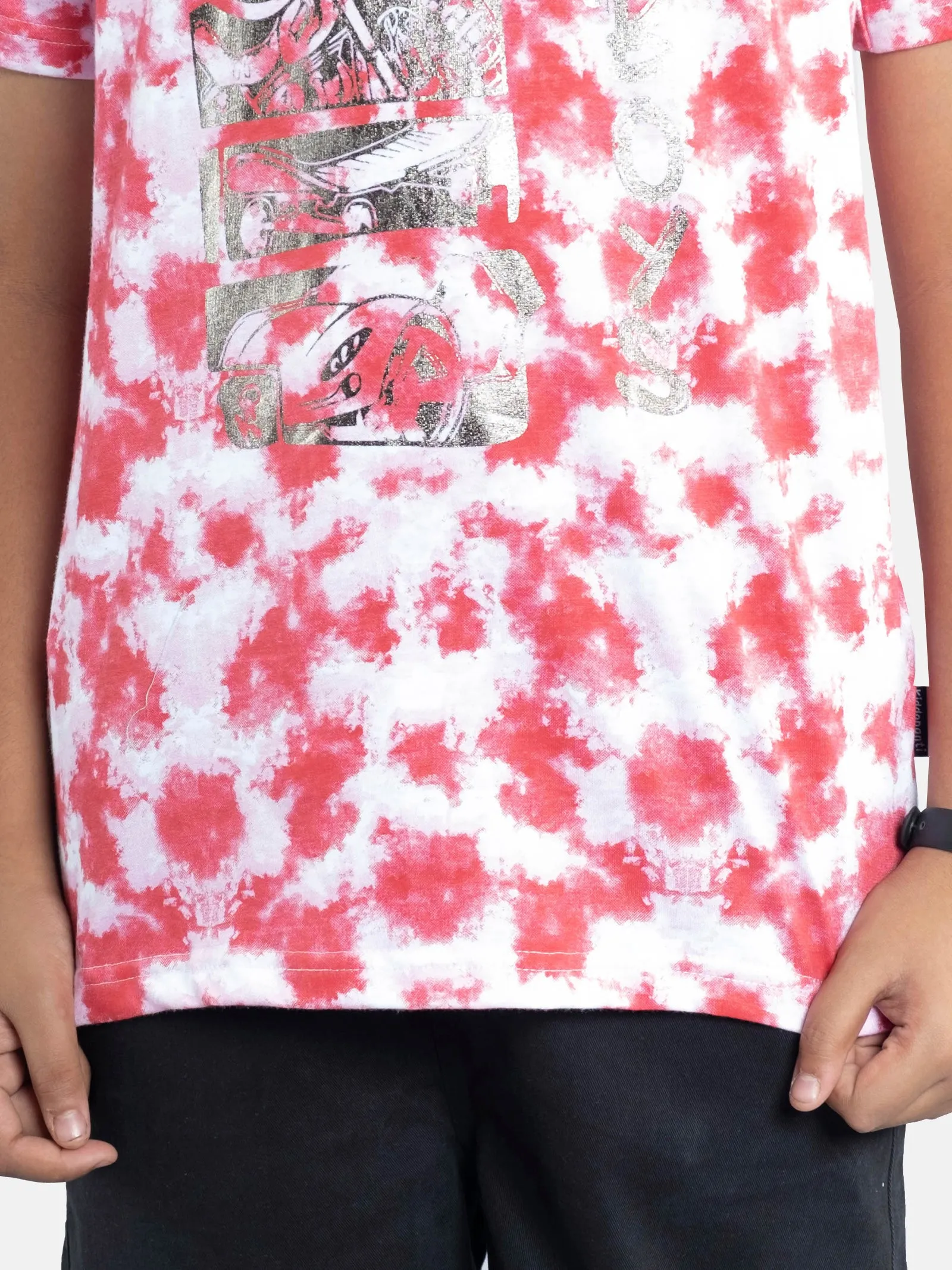 Boys Tie & Dye Printed Tee & Woven Basic Roll up Shorts Sets