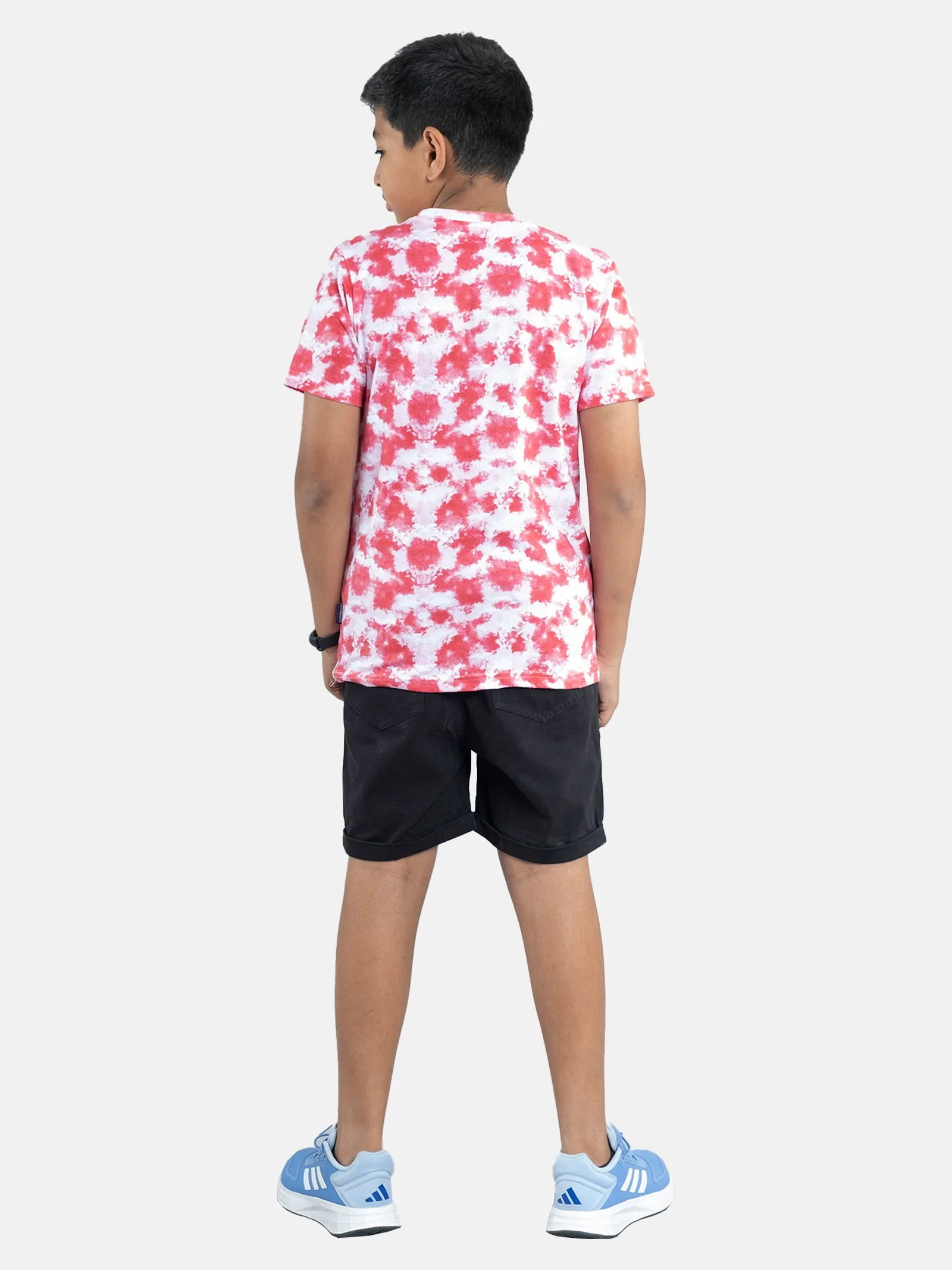 Boys Tie & Dye Printed Tee & Woven Basic Roll up Shorts Sets