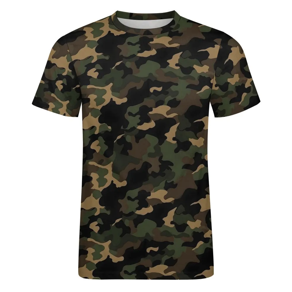 Camo Cotton Tshirt, Green Brown Black Camouflage Designer Graphic Lightweight Summer Crewneck Men Male Women Tee Top Short Sleeve Shirt