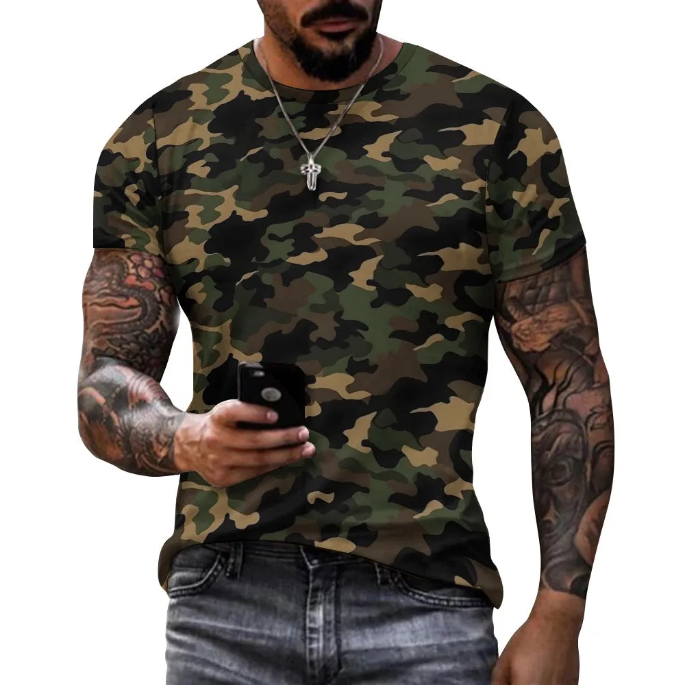 Camo Cotton Tshirt, Green Brown Black Camouflage Designer Graphic Lightweight Summer Crewneck Men Male Women Tee Top Short Sleeve Shirt