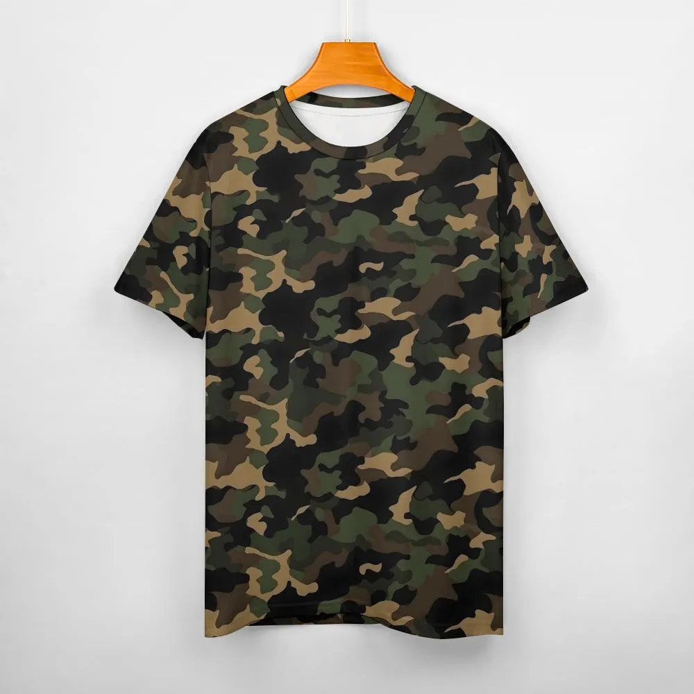 Camo Cotton Tshirt, Green Brown Black Camouflage Designer Graphic Lightweight Summer Crewneck Men Male Women Tee Top Short Sleeve Shirt
