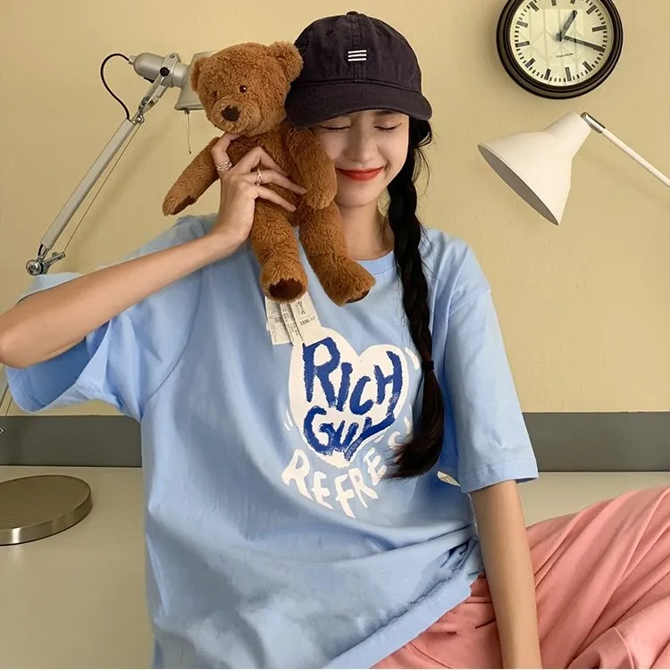 Cartoon Heart Print Oversized T-Shirt
