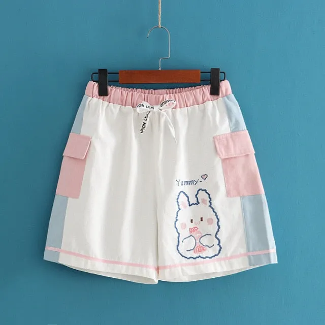Cartoon Rabbit Embroidery Cotton Short
