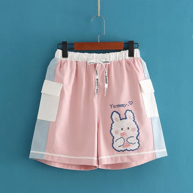 Cartoon Rabbit Embroidery Cotton Short