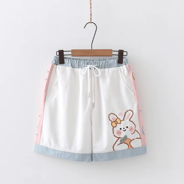 Cartoon Rabbit Embroidery Cotton Short