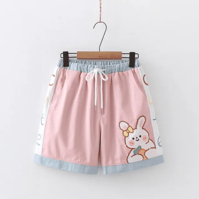 Cartoon Rabbit Embroidery Cotton Short
