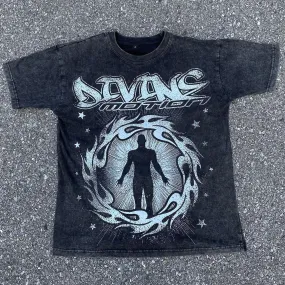 Casual street printed pure cotton washed T-shirt