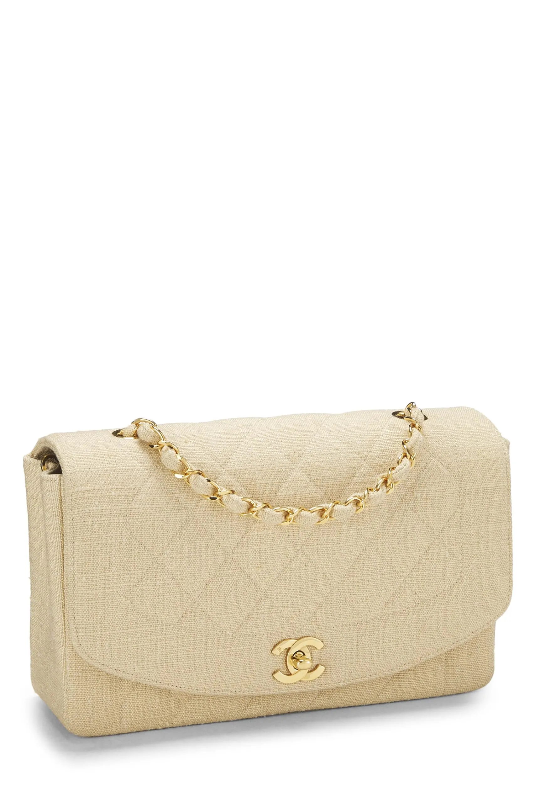 Chanel,  Beige Quilted Linen Classic Flap Medium, Beige