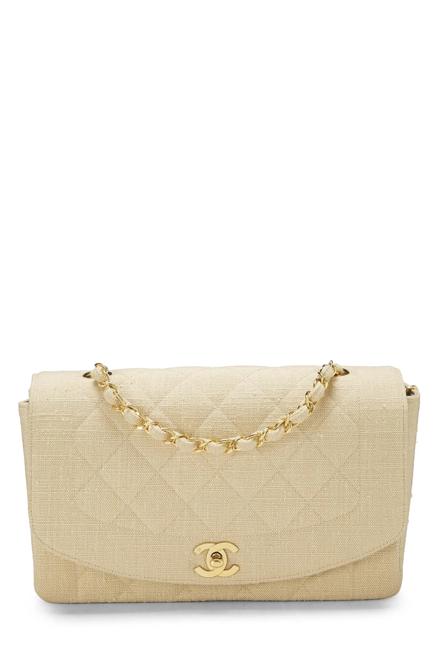 Chanel,  Beige Quilted Linen Classic Flap Medium, Beige