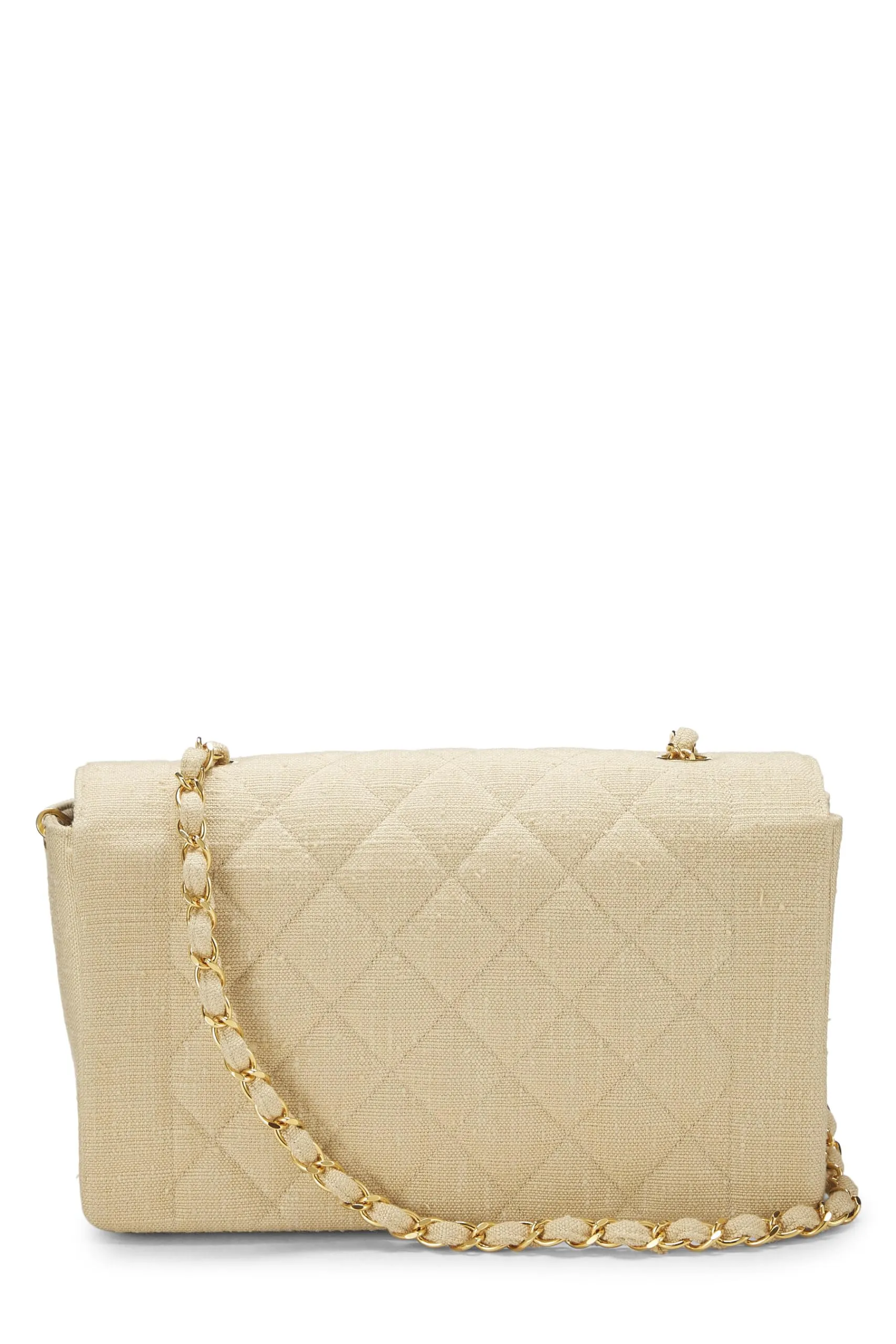Chanel,  Beige Quilted Linen Classic Flap Medium, Beige