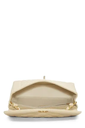 Chanel,  Beige Quilted Linen Classic Flap Medium, Beige