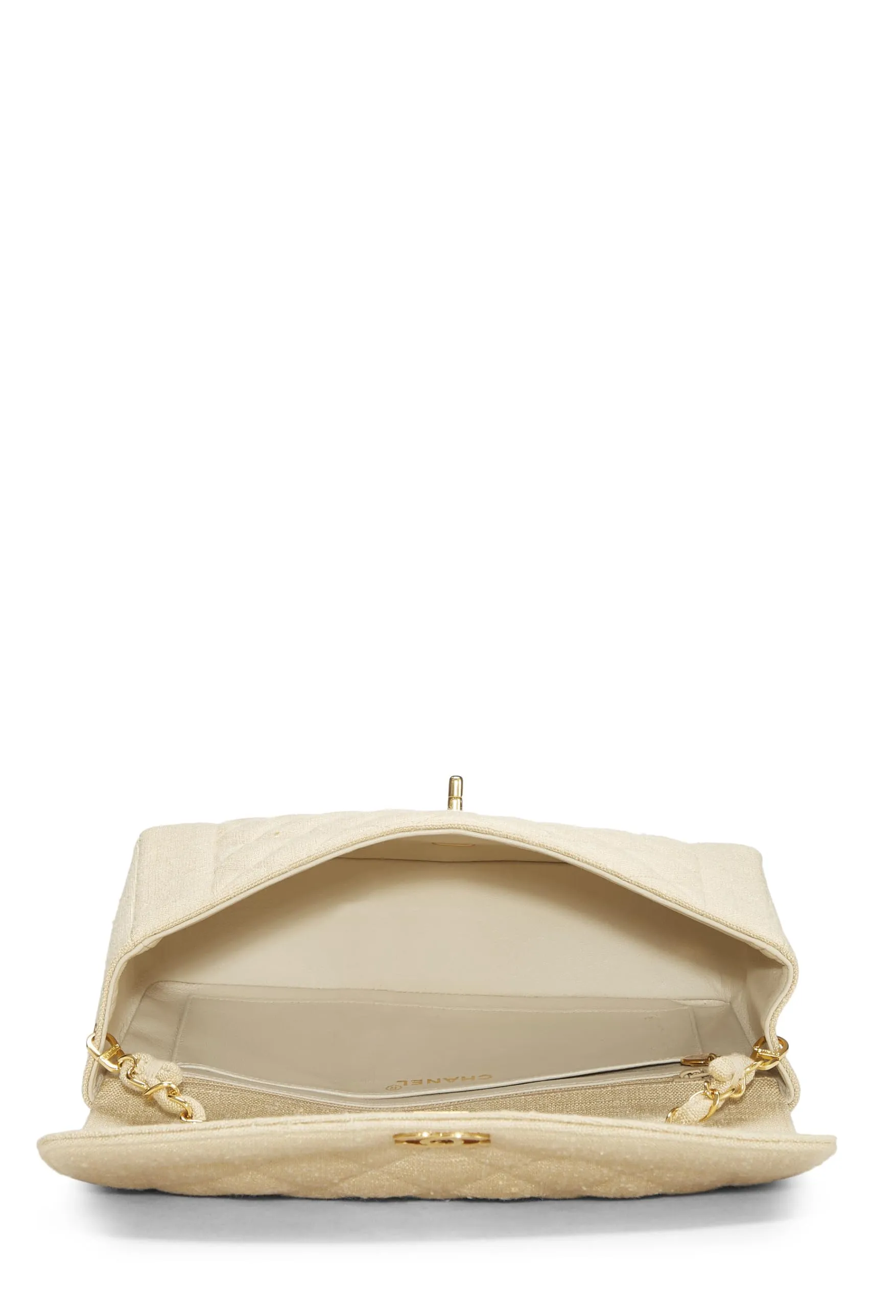 Chanel,  Beige Quilted Linen Classic Flap Medium, Beige