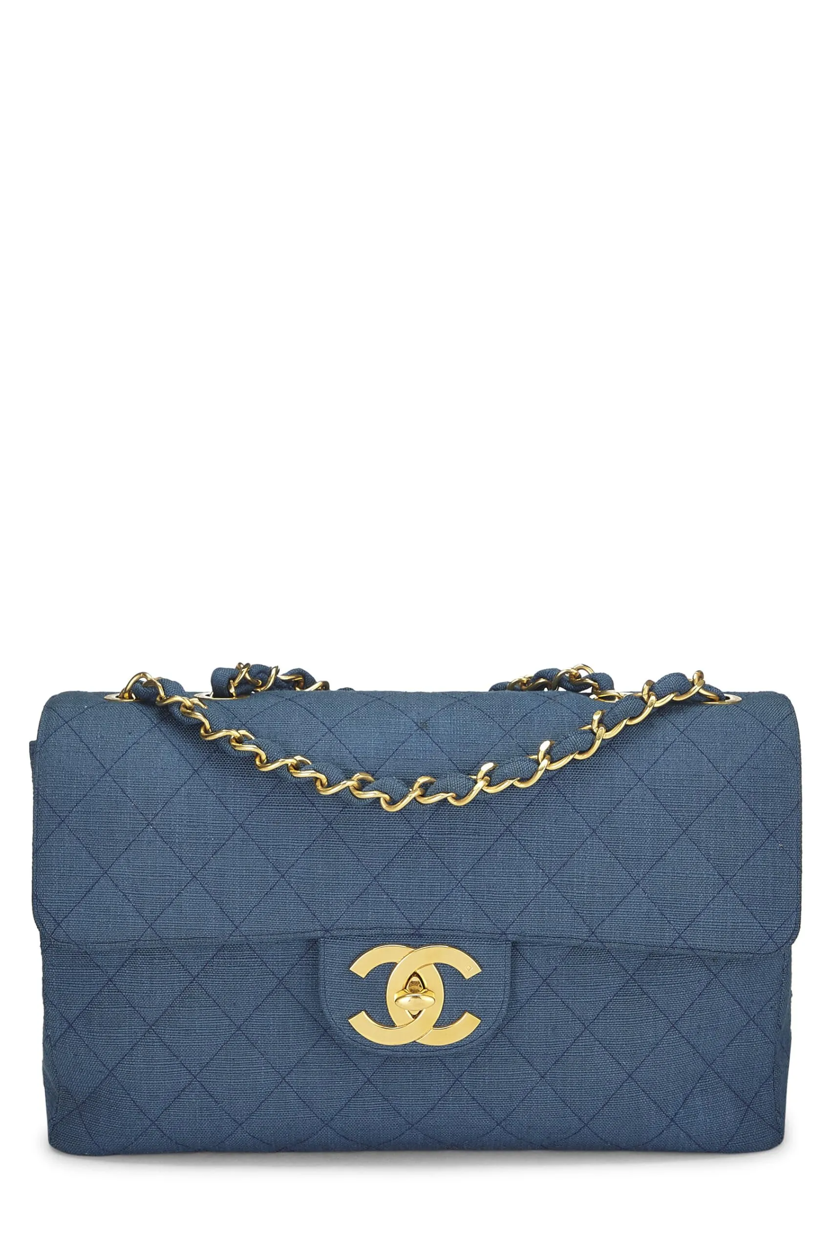 Chanel,  Blue Linen Half Flap Maxi, Blue
