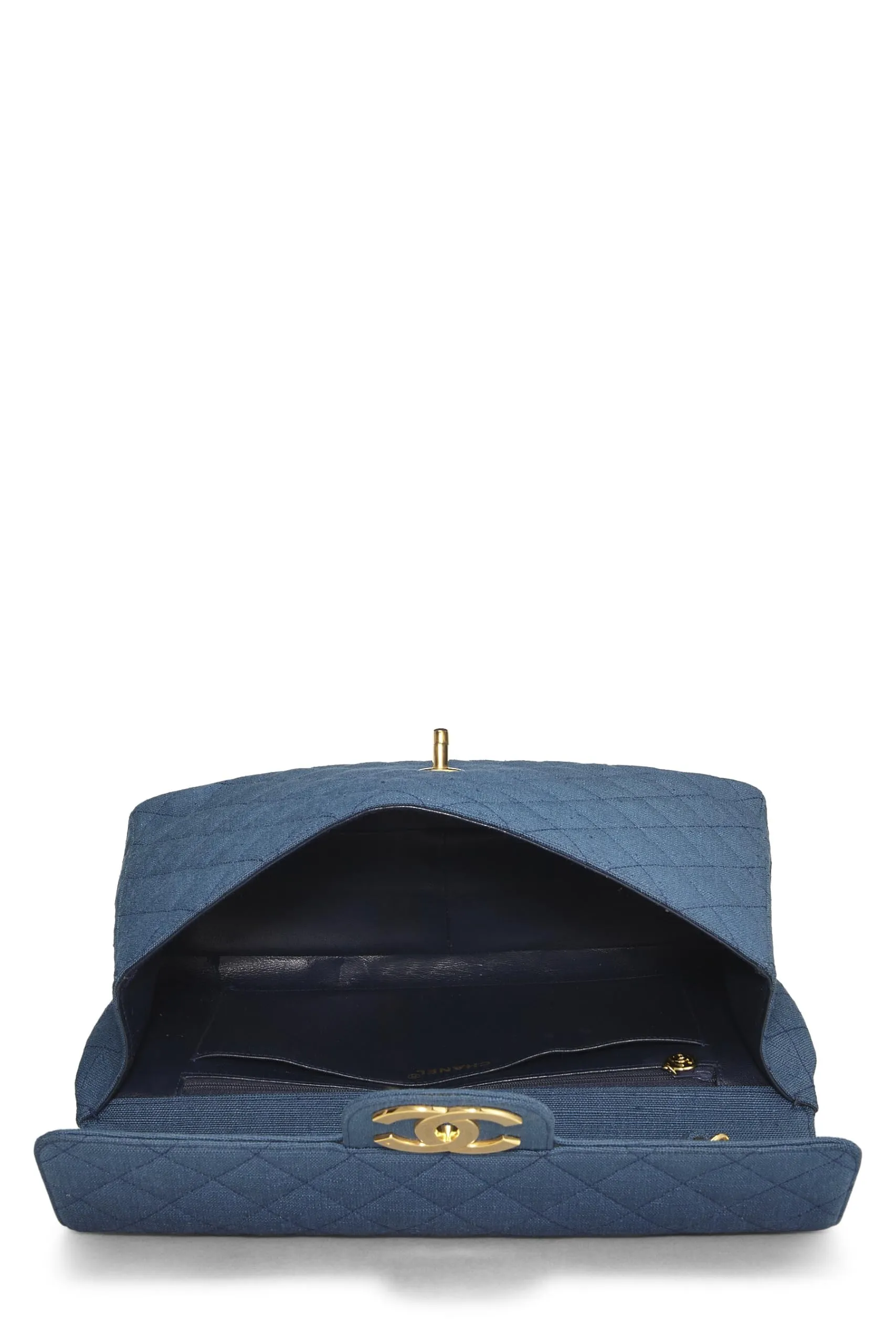 Chanel,  Blue Linen Half Flap Maxi, Blue