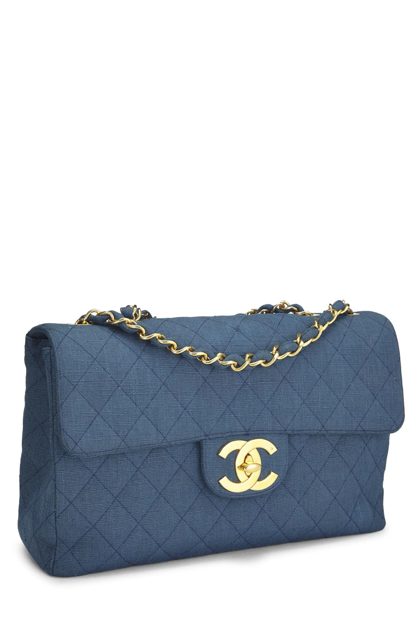 Chanel,  Blue Linen Half Flap Maxi, Blue